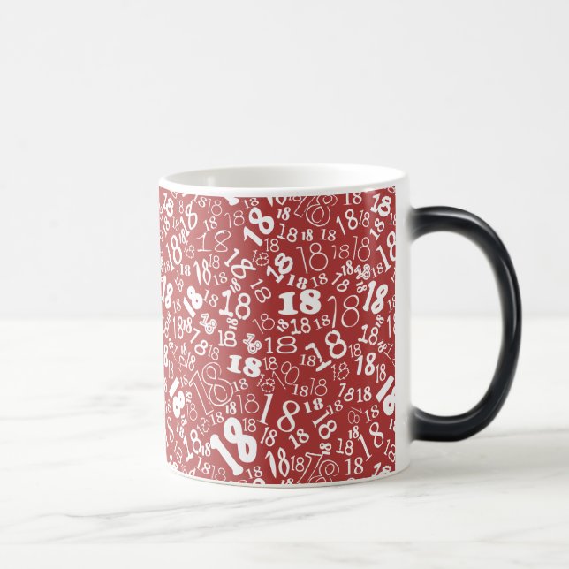 Deep Red White Numbers 18th Birthday Morphing Mug (Right)