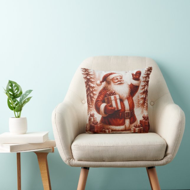 Deep Red & White Santa Christmas Throw Pillow (Chair)