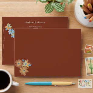 Deep Red with Butter Yellow & Pale Blue Watercolor Envelope