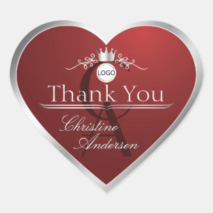 Deep Red with Silver Frame Logo Monogram Thank You Heart Sticker