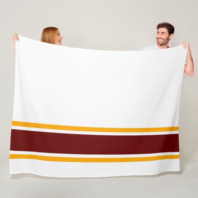 Deep Red Yellow Racing Stripes White Background Fleece Blanket (In Situ)