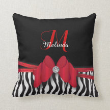 Deep Red Zebra Striped Bowed | Personalised