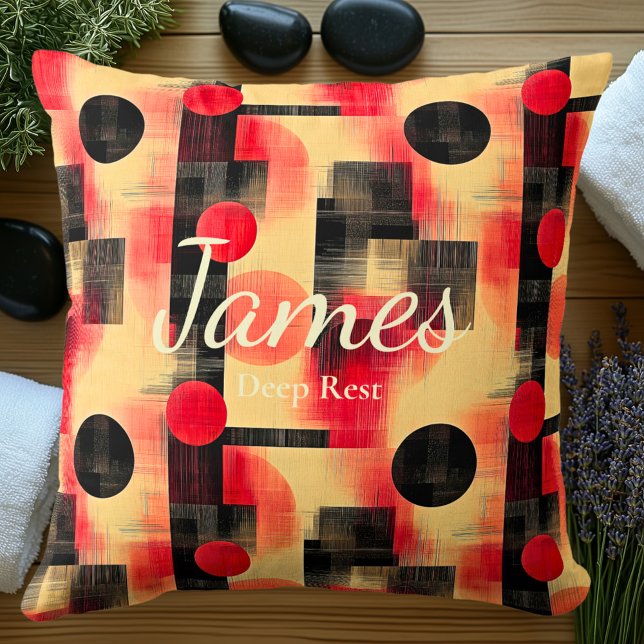 Deep Rest – Personalised Red & Black Geometric  Cushion (Creator Uploaded)