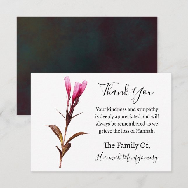 Deep Rich Florals Funeral Sympathy Thank You Card (Front/Back)