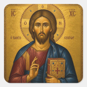 Deep Rich Gold Background Pantocrator Icon Square Sticker