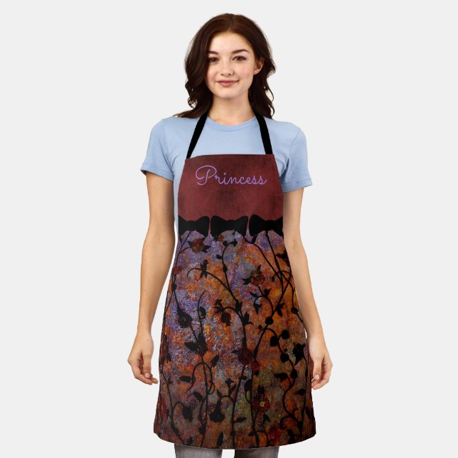 Deep Rich Rust Purple Orange Autumn Flowers Apron (Worn)