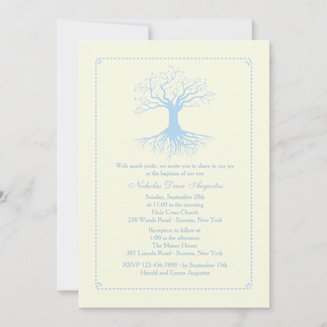 Deep Rooted Blue Baptism Invitation (Front)