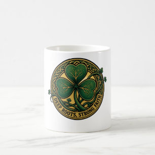Deep Roots Strong Faith Celtic Shamrock Porthole Coffee Mug
