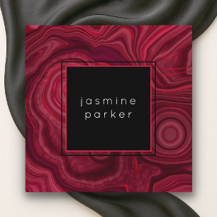 Deep Rose Abstract Agate Marbled Pattern Square Business Card
