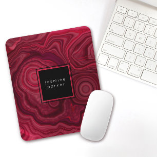 Deep Rose Abstract Agate Marbled Pattern with Name Mouse Mat