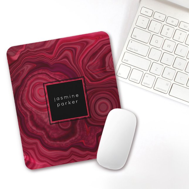 Deep Rose Abstract Agate Marbled Pattern with Name Mouse Mat (Creator Uploaded)