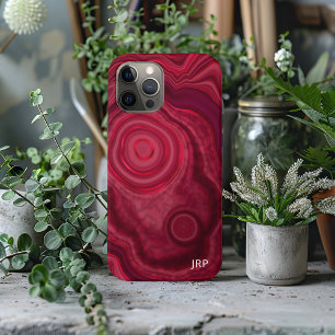 Deep Rose Abstract Agate Pattern with Monogram iPhone 12 Pro Max Case