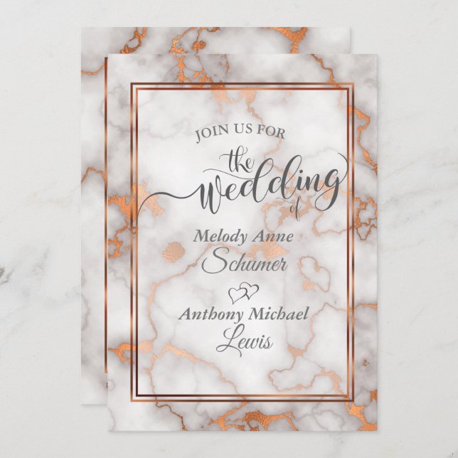 Deep Rose Gold / Copper Marble Calligraphy Invitation (Front/Back)
