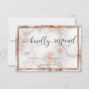 Deep Rose Gold / Copper Marble Calligraphy RSVP Card
