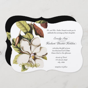 Deep Rose Magnolia Copper and Green Floral Invitation