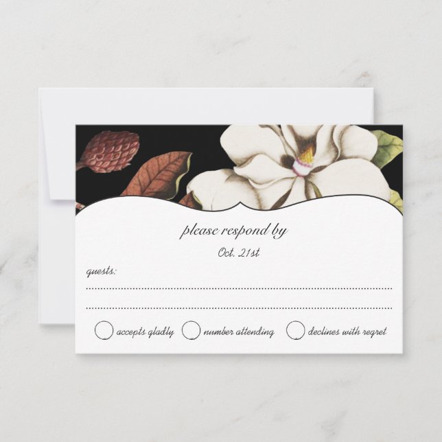 Deep Rose Magnolia Wedding RSVP (Front)