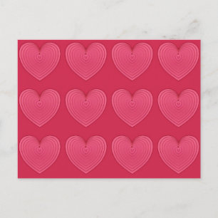 Deep Rose Pink Satin Hearts Postcard