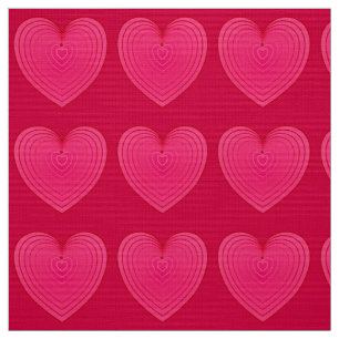 Deep Rose Pink Satin Hearts, rose red background Fabric