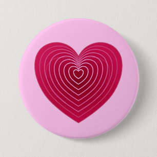 Deep rose red heart on a pale pink background 7.5 cm round badge