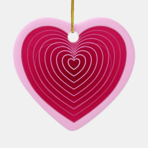 Deep rose red heart on a pale pink background ceramic tree decoration