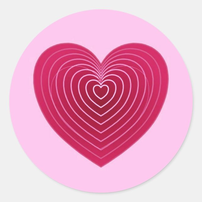 Deep rose red heart on a pale pink background classic round sticker (Front)