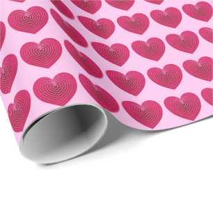 Deep rose red hearts on a pale pink background wrapping paper