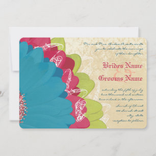 Deep Rose Teal & Citrus Lime Gerber Wedding Invite