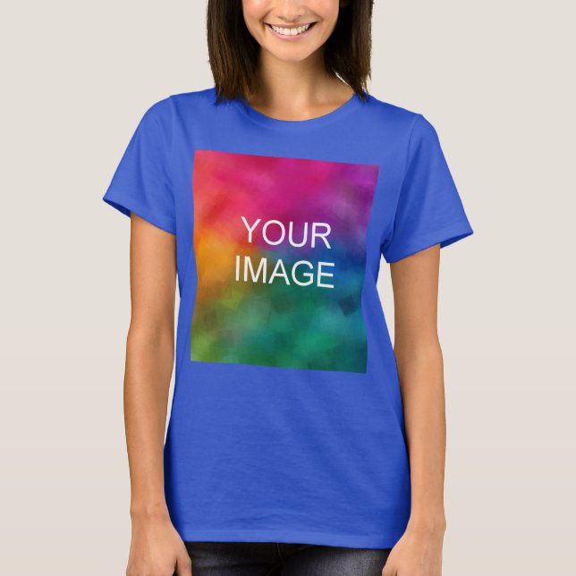 Deep Royal Blue Colour Template Custom Add Photo T-Shirt (Front)