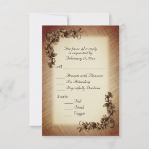 Deep Rustic Flowers RSVP with Choice of Entree Card