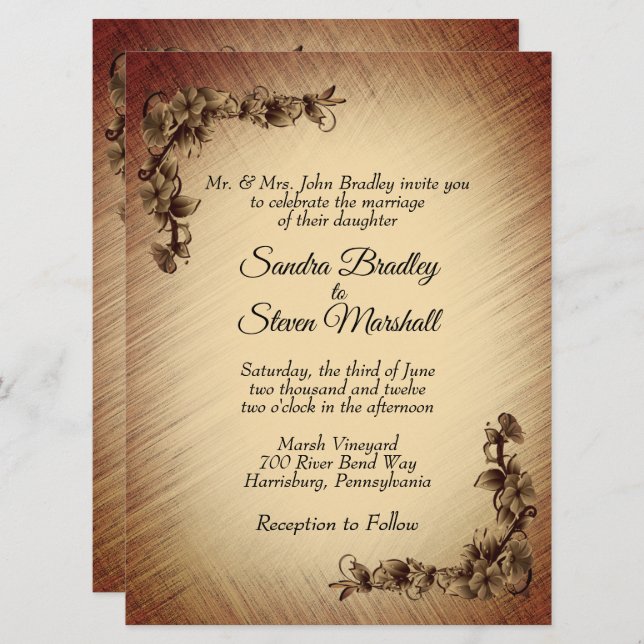 Deep Rustic Flowers Wedding Invitation (Front/Back)
