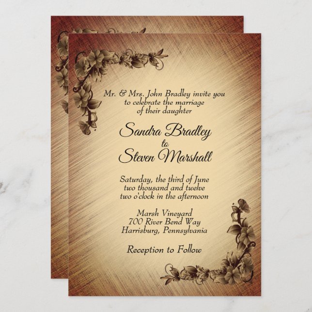 Deep Rustic Flowers Wedding Invitation (Front/Back)