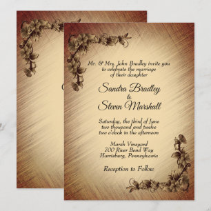 Deep Rustic Flowers Wedding Invitation