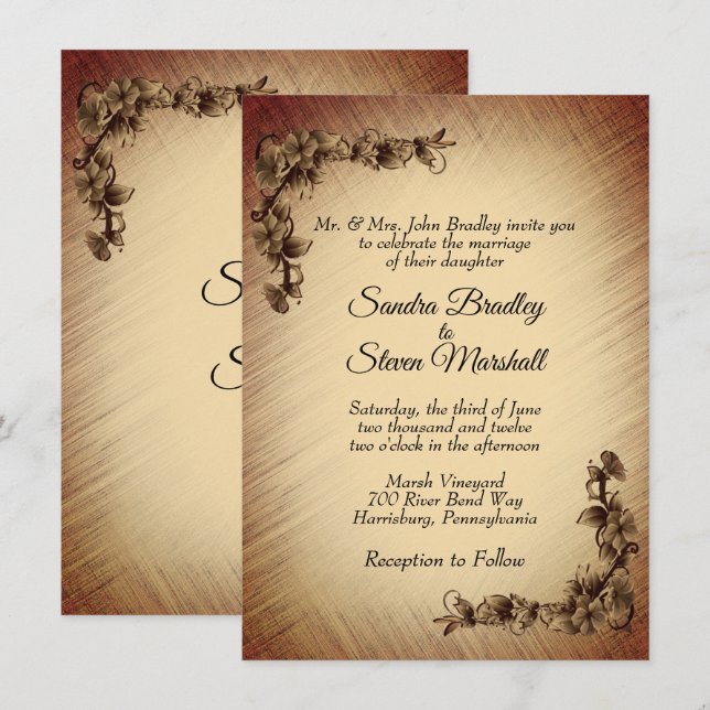 Deep Rustic Flowers Wedding Invitation (Front/Back)