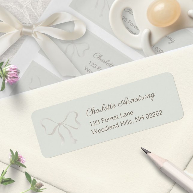 Deep Sage Green Baby Shower Bow Return Address (Deep Sage Green Baby Shower Bow Return Address Label ©Susanne Sachers - Sunny Mind 🌞)