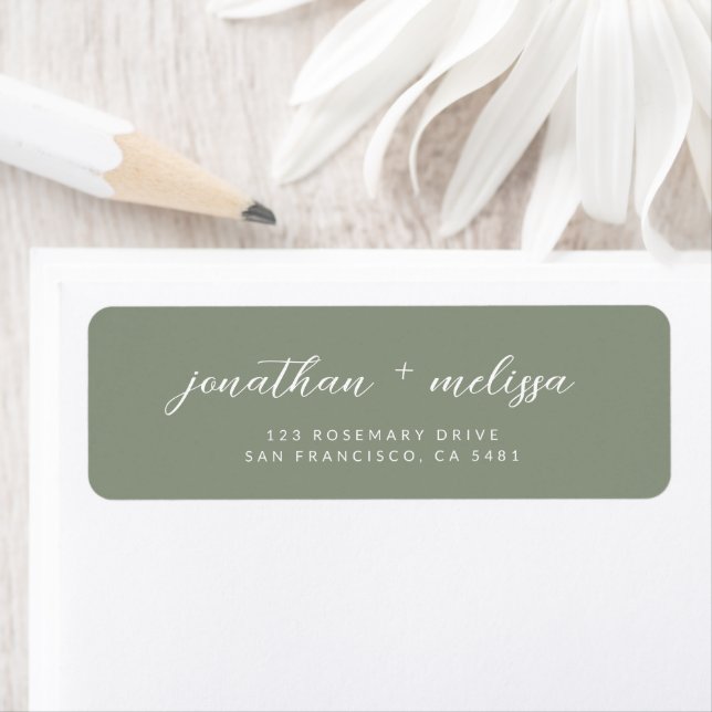 Deep Sage Green Calligraphy Script Wedding Address (Insitu)