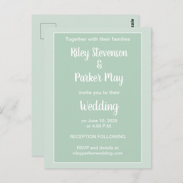 Deep Sage Green Two-Toned Wedding Invitation  Postcard (Front/Back)