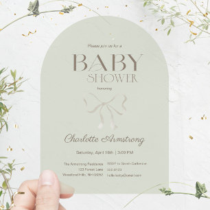 Deep Sage Green Watercolor Bow Baby Shower Acrylic Invitations