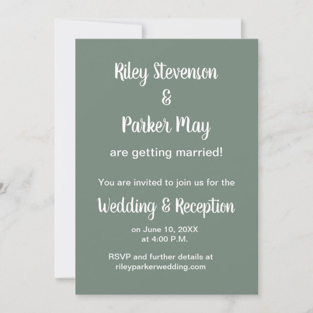 Deep Sage Green Wedding Invitation  (Front)