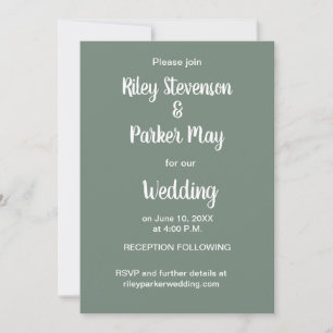 Deep Sage Green Wedding Invitation 