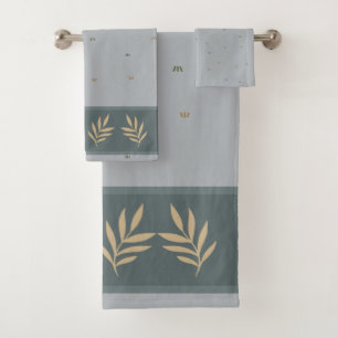 Deep Sage Leaf Border Bathroom Towel Set
