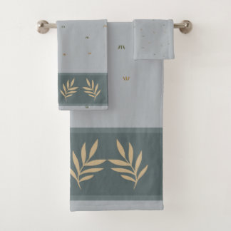 Deep Sage Leaf Border Bathroom Towel Set