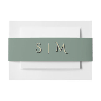 Deep Sage Monogram Wedding Belly Band Invitation Belly Band