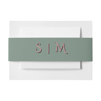 Deep Sage Monogram Wedding Belly Band Invitation Belly Band