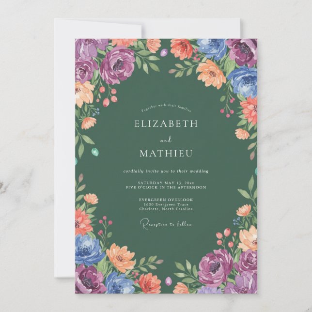 Deep Sage Multicolored Floral Wedding Invitation (Front)