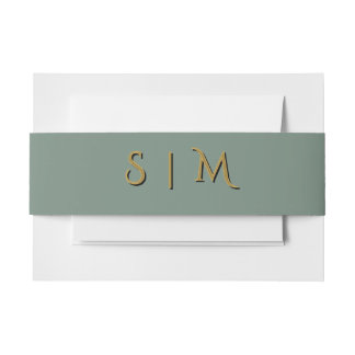 Deep Sage Wedding Belly Band – Gold Initials Invitation Belly Band