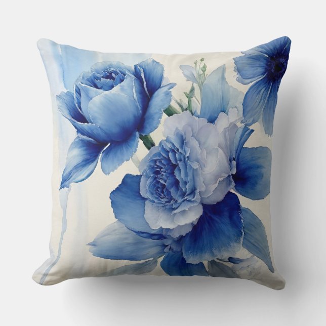 Deep Sapphire Blue Watercolor  Cushion (Front)