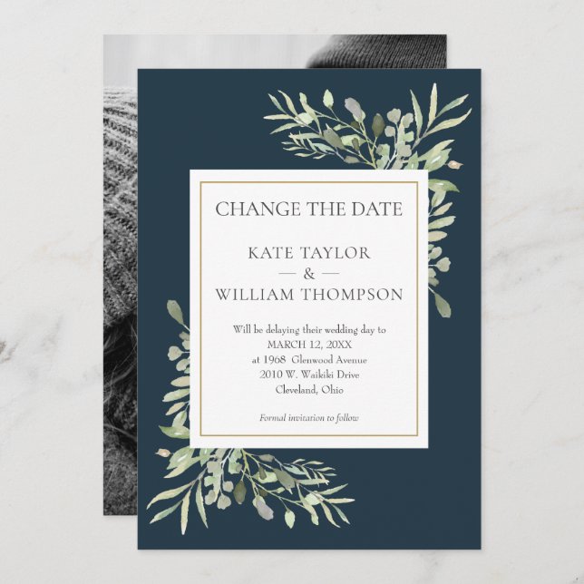 Deep Sea Blue Change the Date Photo Wedding Save The Date (Front/Back)