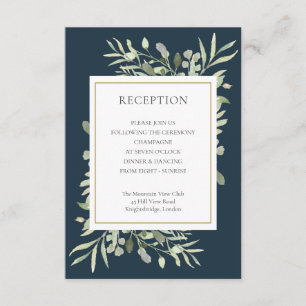 Deep Sea Blue Gold Greenery Wedding Guest Enclosure Card
