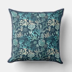 Deep Sea Coral Reef Nautical Pattern Decorative Cushion