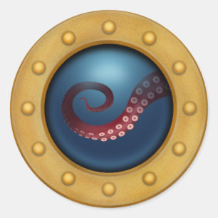 Deep Sea Creature in Brass Porthole Steampunk Classic Round Sticker